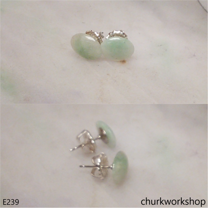 Light green jade ear studs