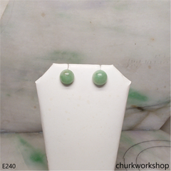 Light green jade half bead silver ear studs