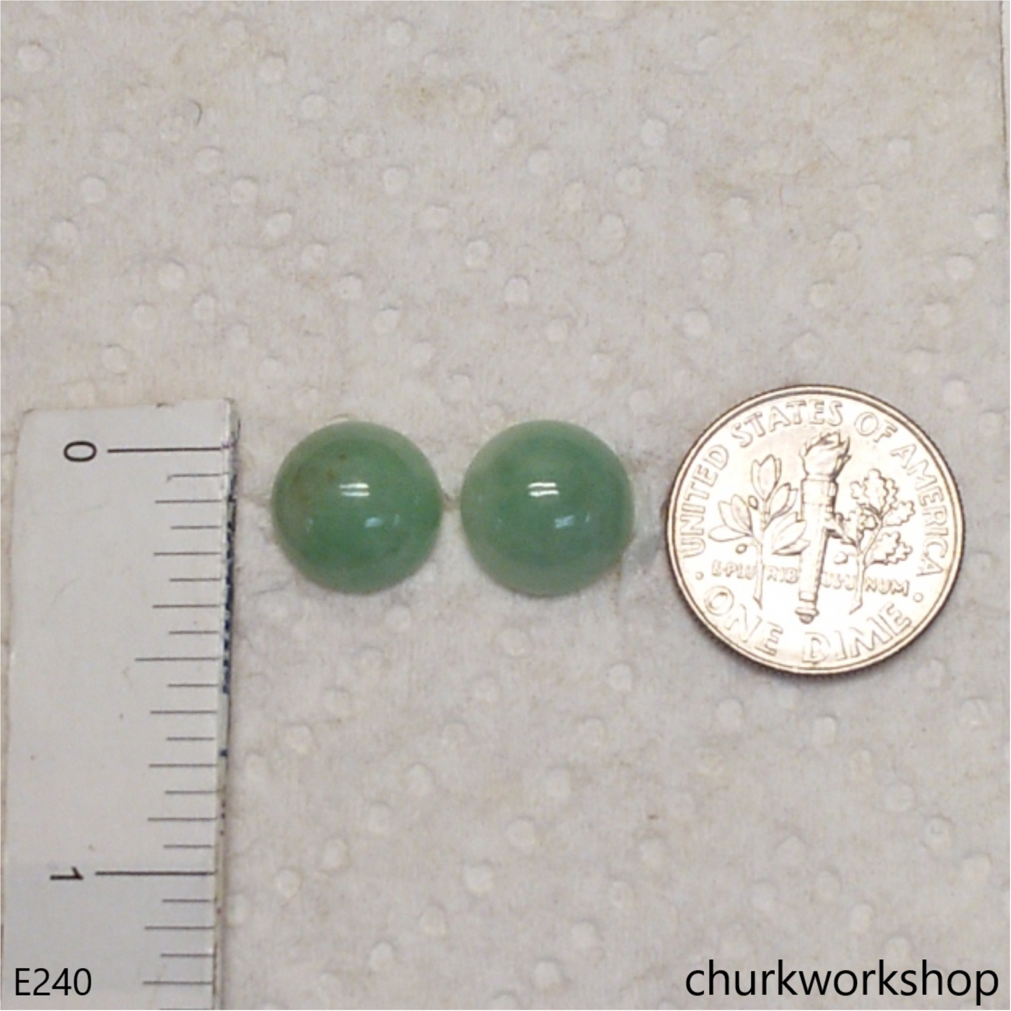 Light green jade half bead silver ear studs