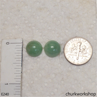 Light green jade half bead silver ear studs