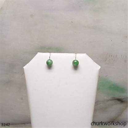 Green jade bead silver ear studs