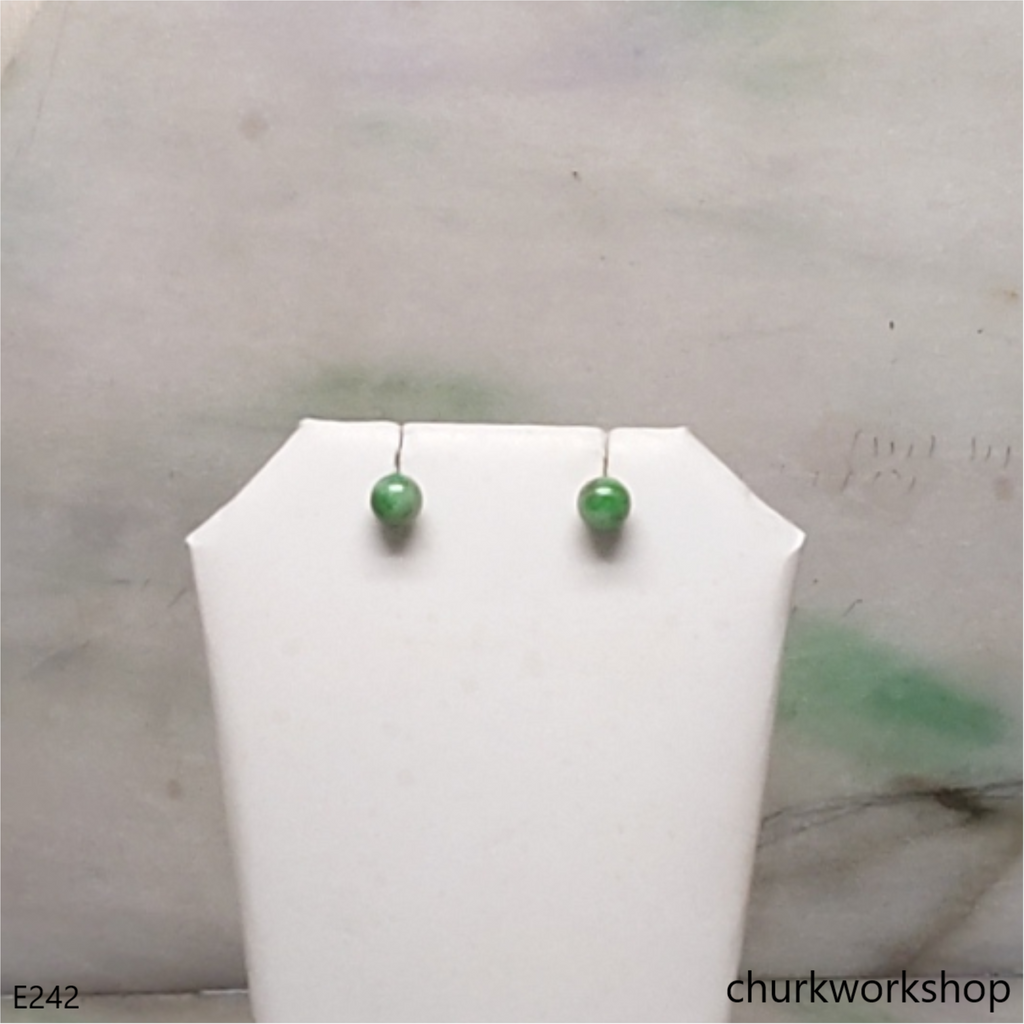 Green jade bead silver ear studs