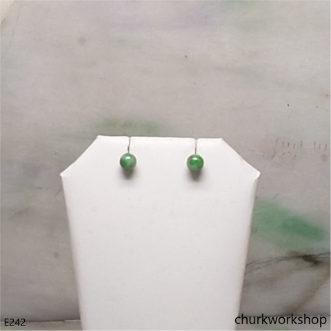 Green jade bead silver ear studs