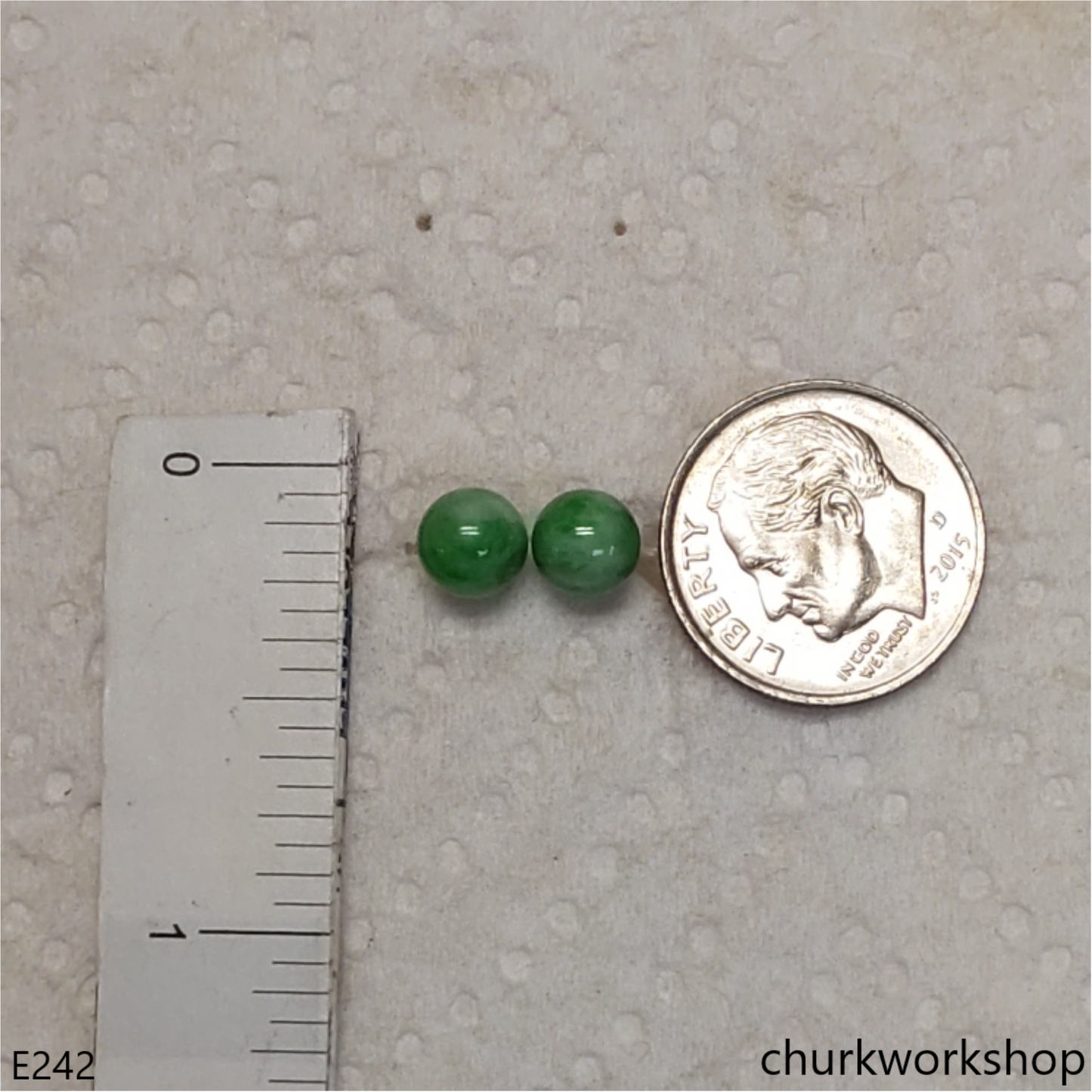 Green jade bead silver ear studs