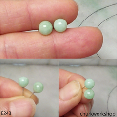 Light green jade bead silver ear studs