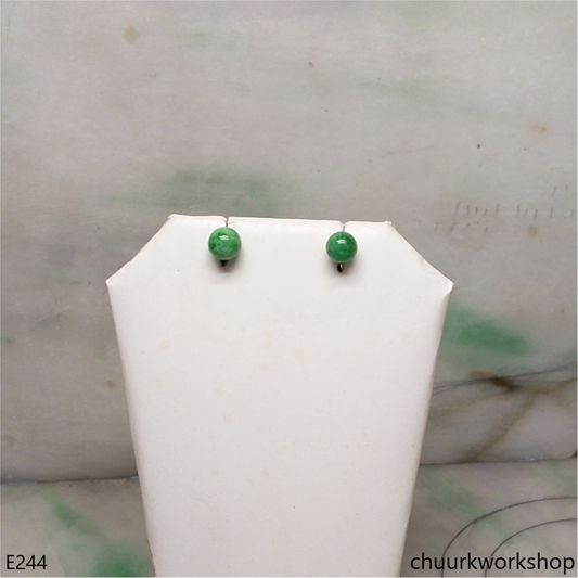 Green jade bead ear studs set with 14K gold filled