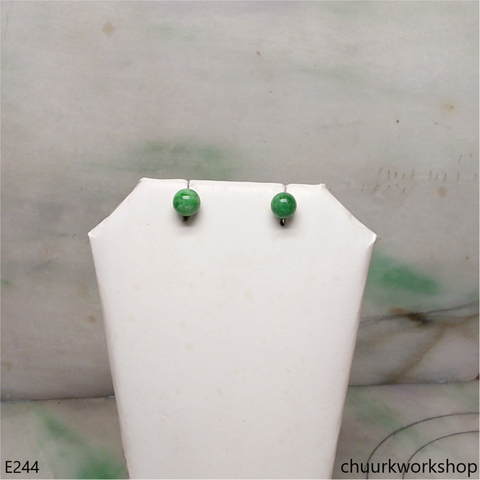 Green jade bead ear studs set with 14K gold filled