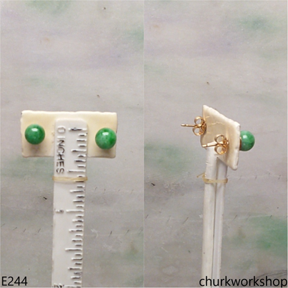 Green jade bead ear studs set with 14K gold filled