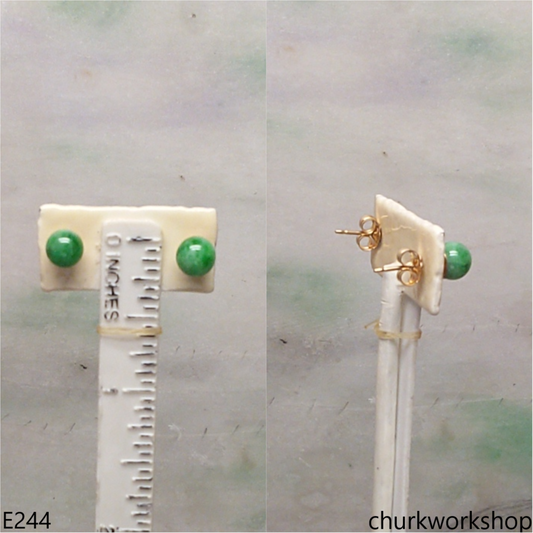 Green jade bead ear studs set with 14K gold filled