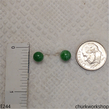 Green jade bead ear studs set with 14K gold filled