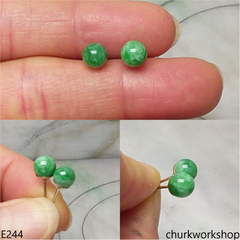 Green jade bead ear studs set with 14K gold filled