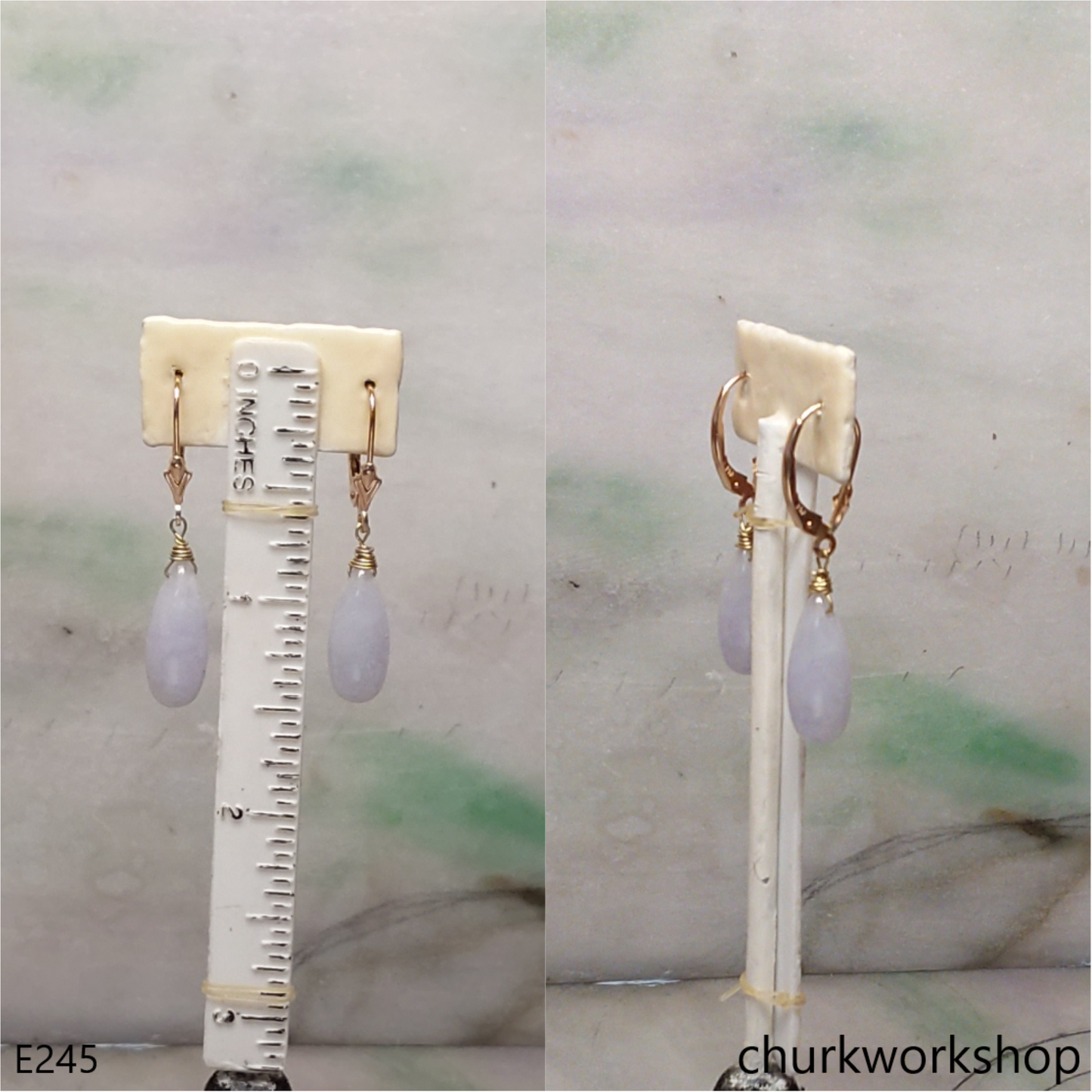 Pale lavender jade 14k gold earring