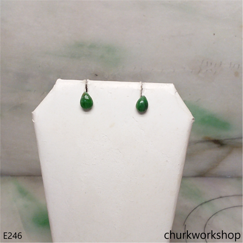 Dark green jade ear studs