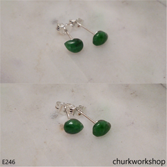 Dark green jade ear studs