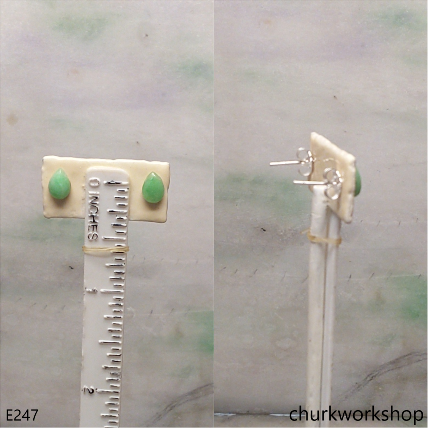 Light green jade ear studs