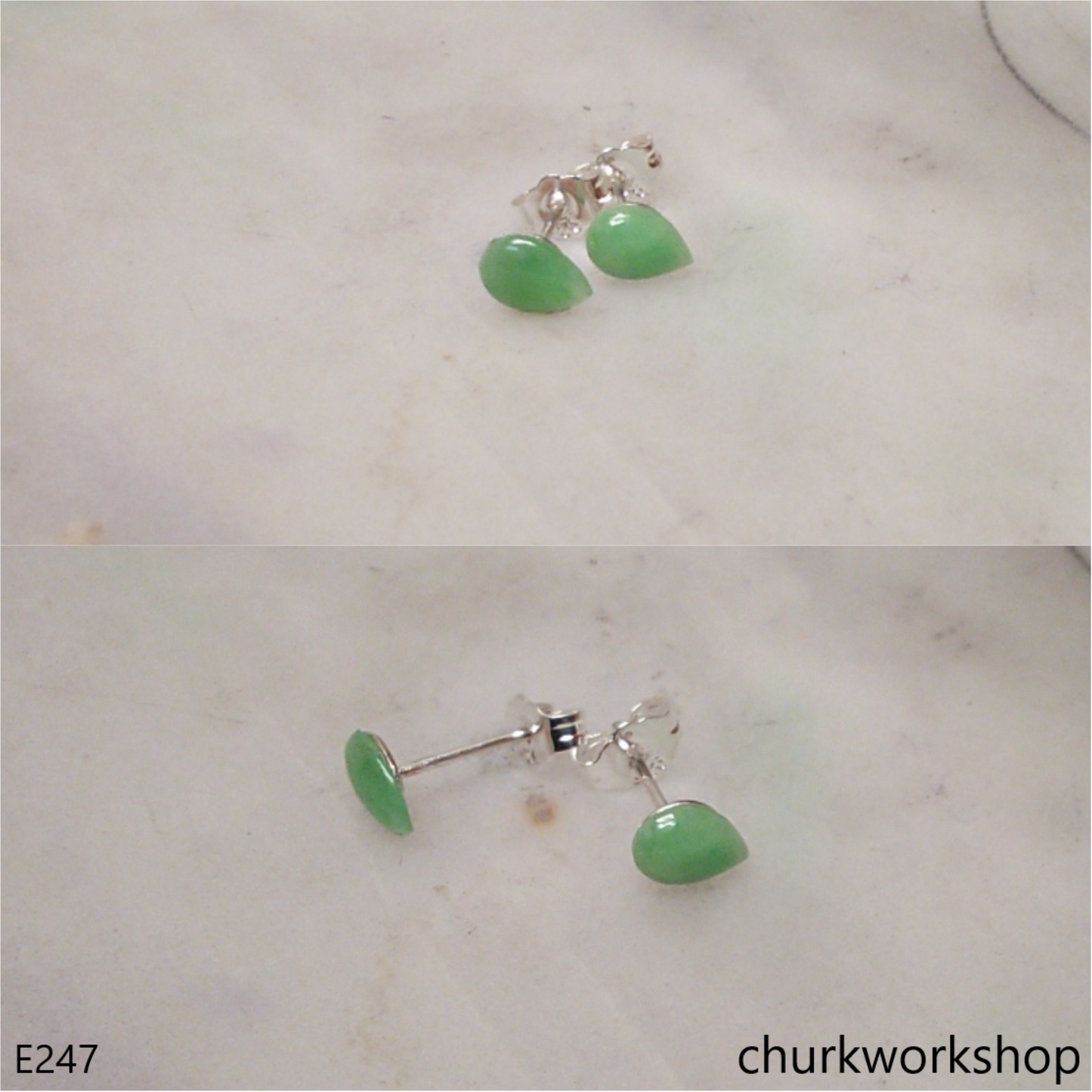 Light green jade ear studs