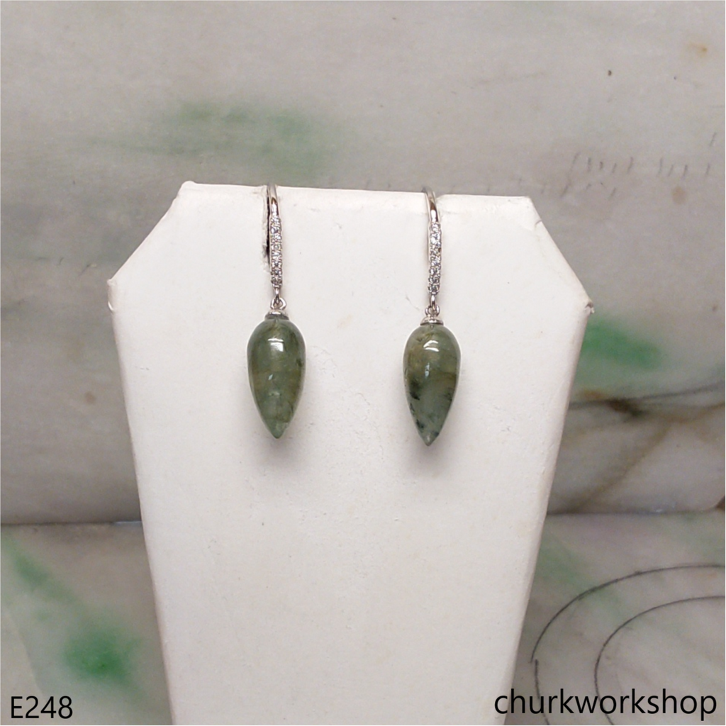 Bluish green jade ear hooks