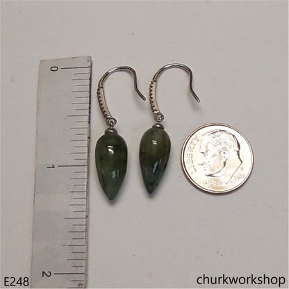 Bluish green jade ear hooks