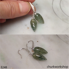 Bluish green jade ear hooks