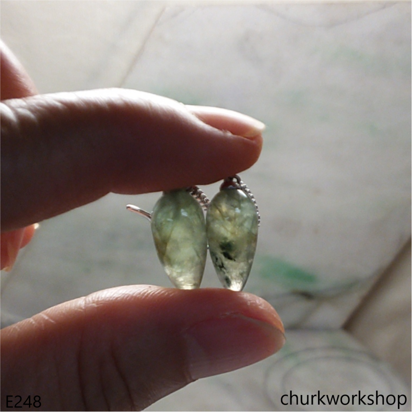 Bluish green jade ear hooks