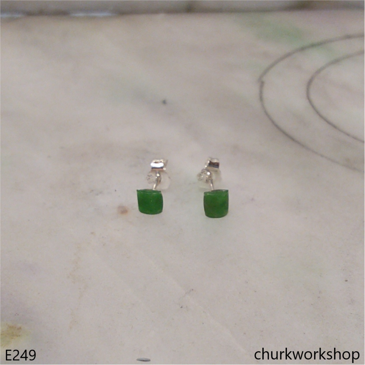 Green jade ear studs