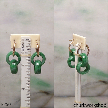 Green double jade ring dangling earrings
