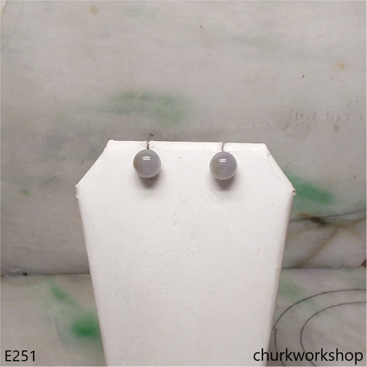 Lavender jade bead silver ear studs