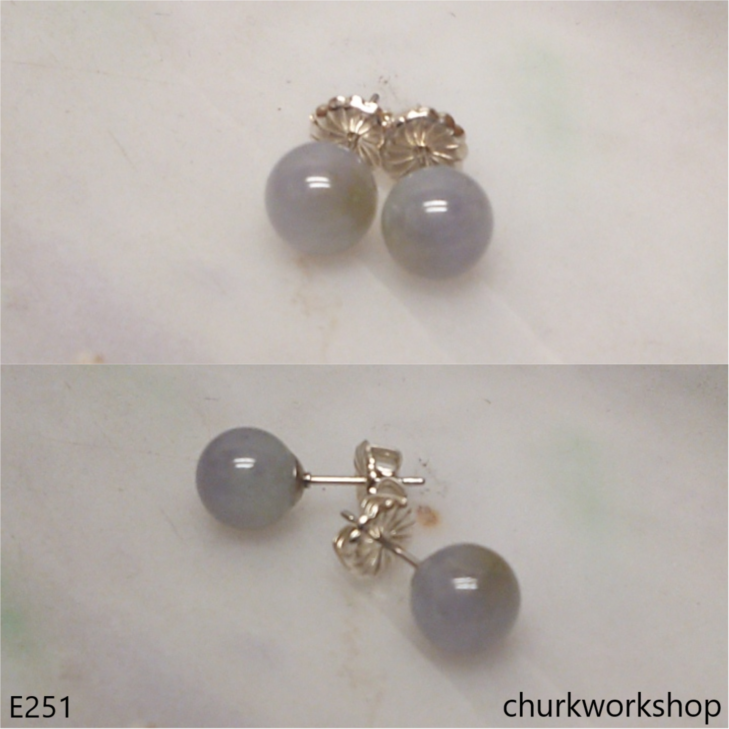 Lavender jade bead silver ear studs