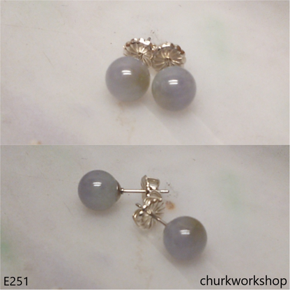 Lavender jade bead silver ear studs