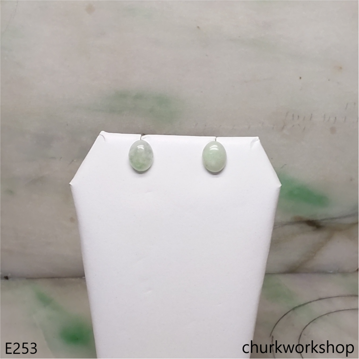 Light green jade ear studs