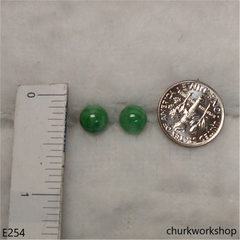 Green jade bead ear studs set with 14K gold