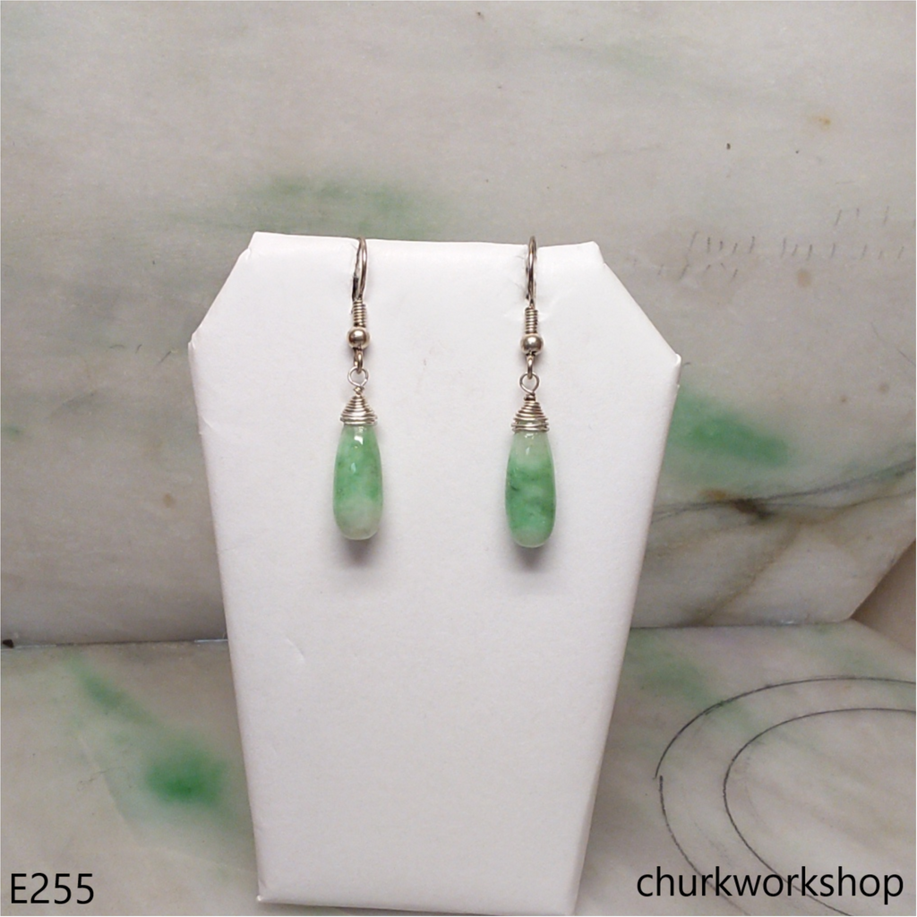 Pale green jade earring sterling silver