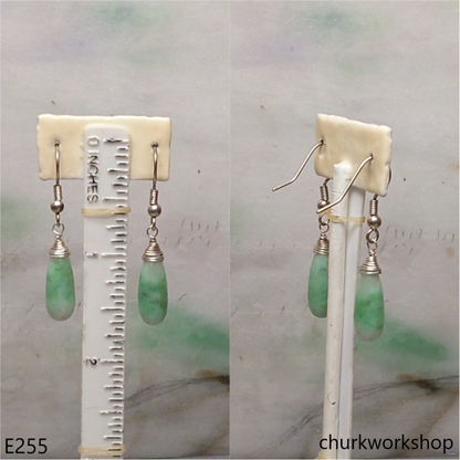 Pale green jade earring sterling silver