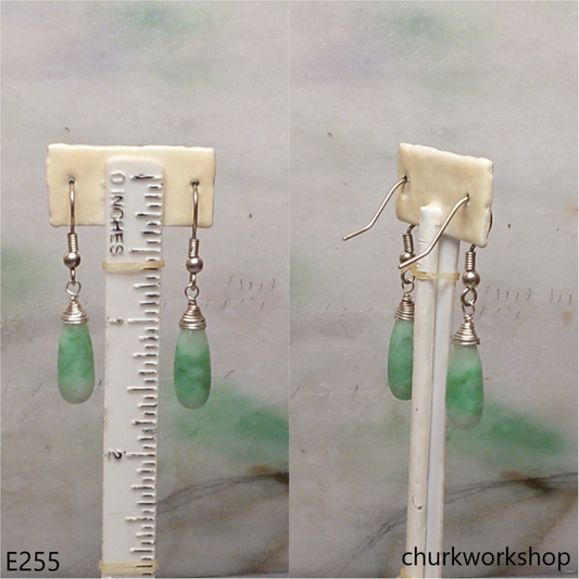 Pale green jade earring sterling silver