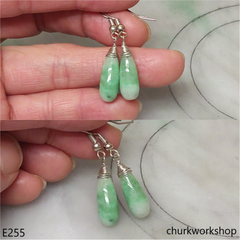 Pale green jade earring sterling silver