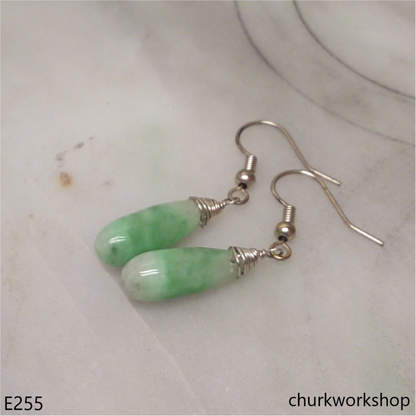 Pale green jade earring sterling silver