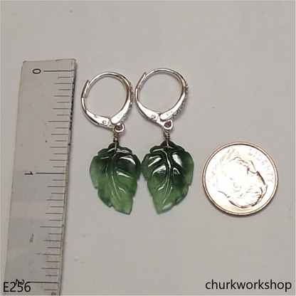 Bluish green jade leaf earrings