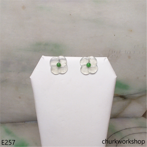 Icy jade flowers sterling silver ear studs