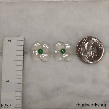 Icy jade flowers sterling silver ear studs