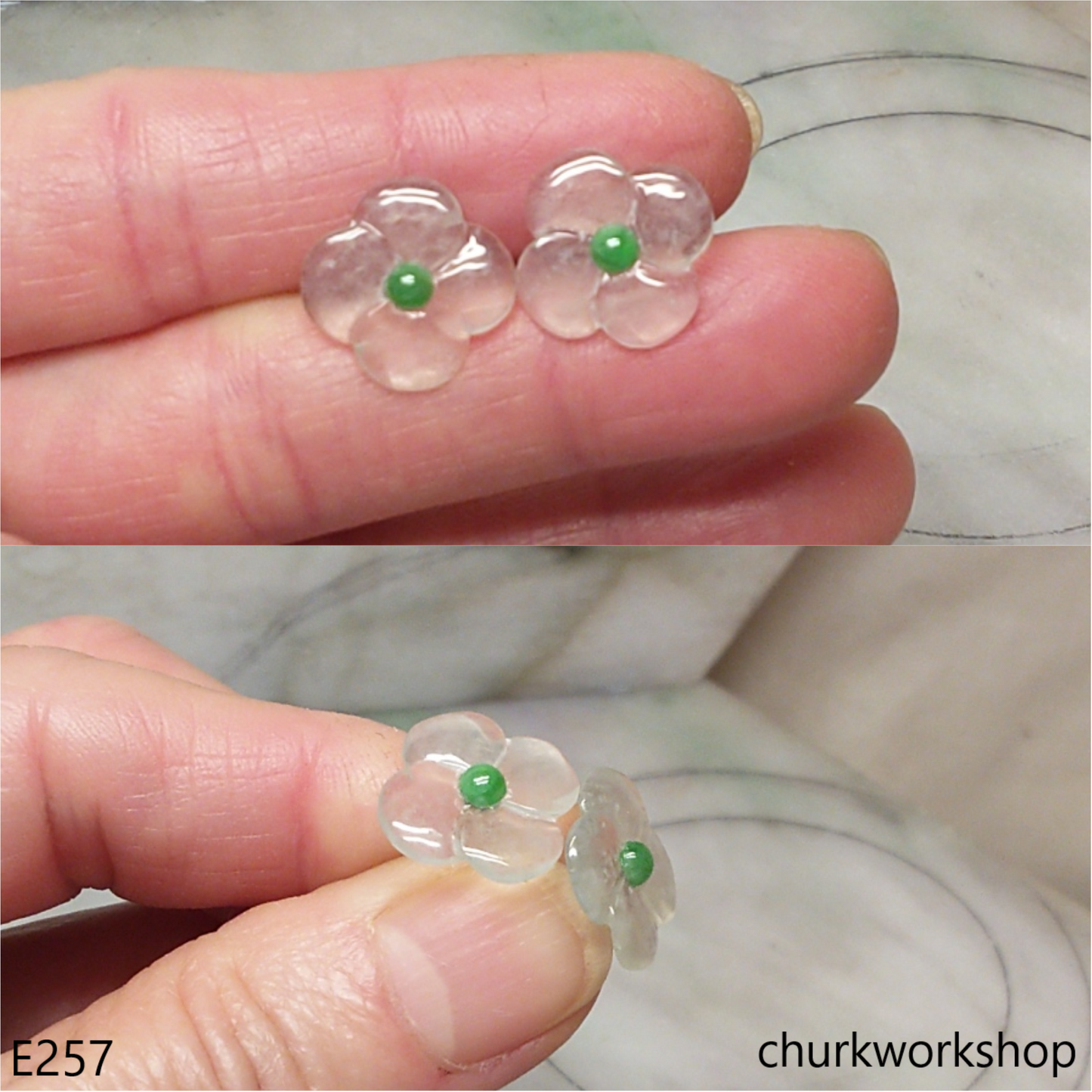 Icy jade flowers sterling silver ear studs