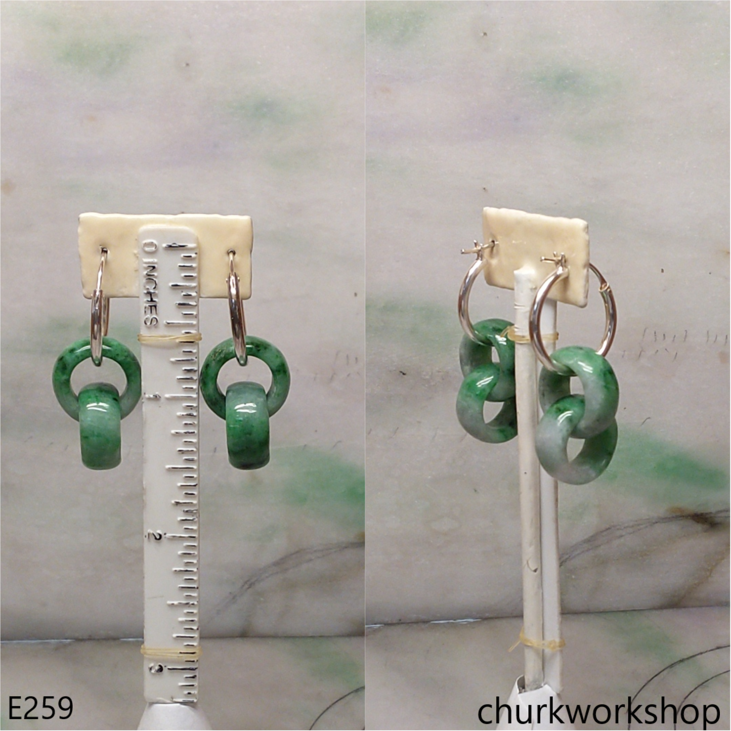 Green interlocking jade earrings
