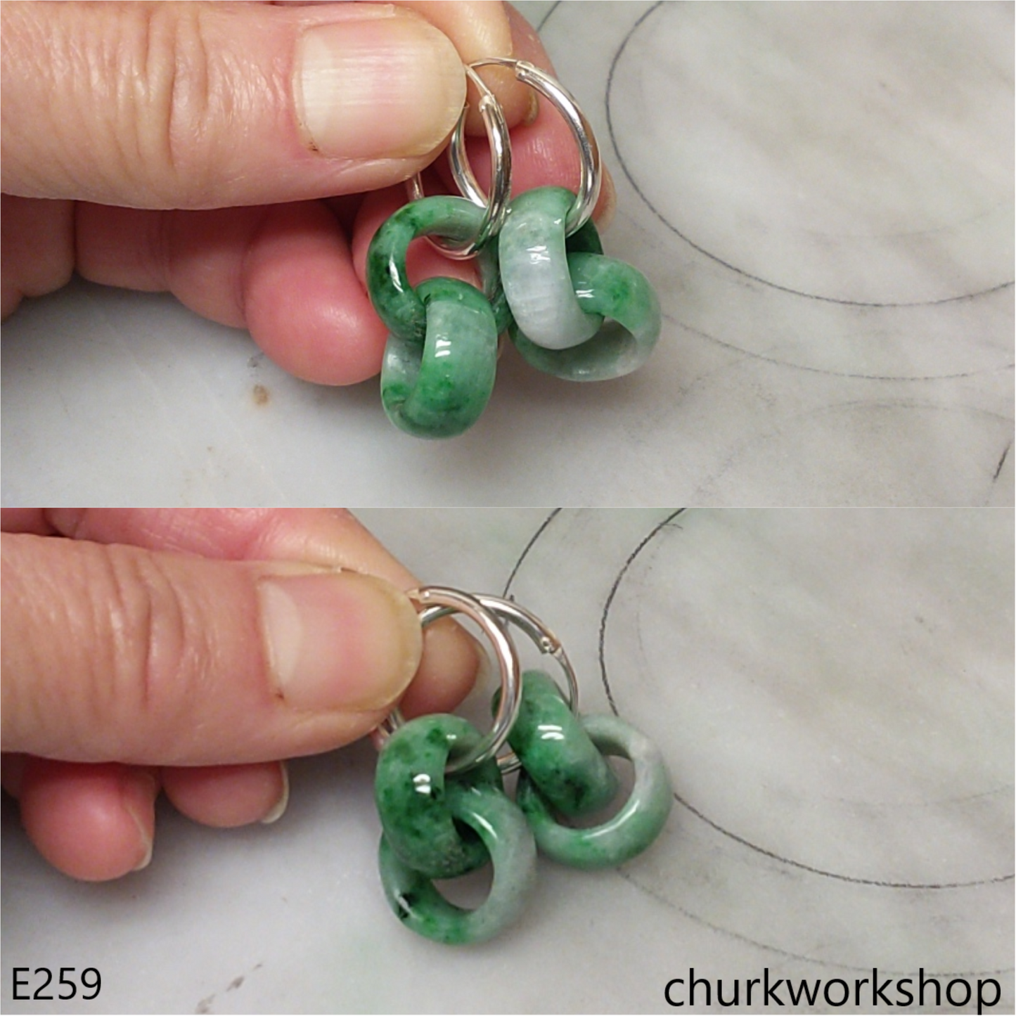 Green interlocking jade earrings