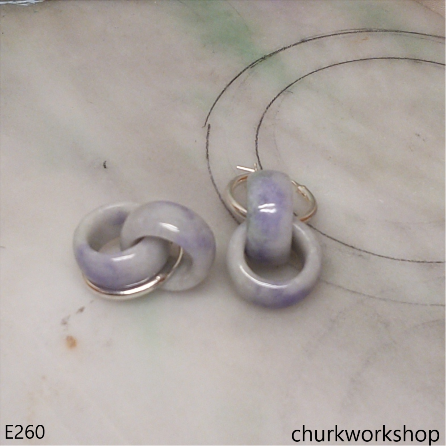 Lavender interlocking jade ring earrings