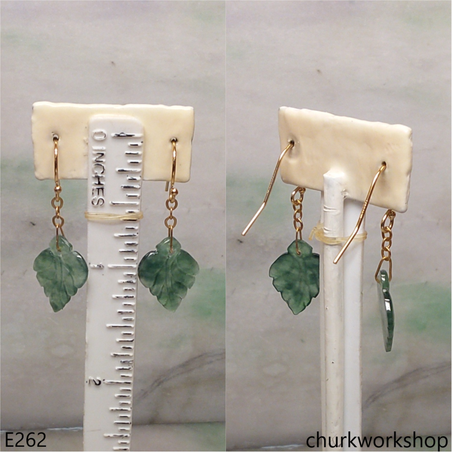 Bluish green jade leaf earrings