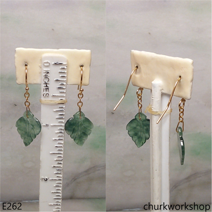 Bluish green jade leaf earrings