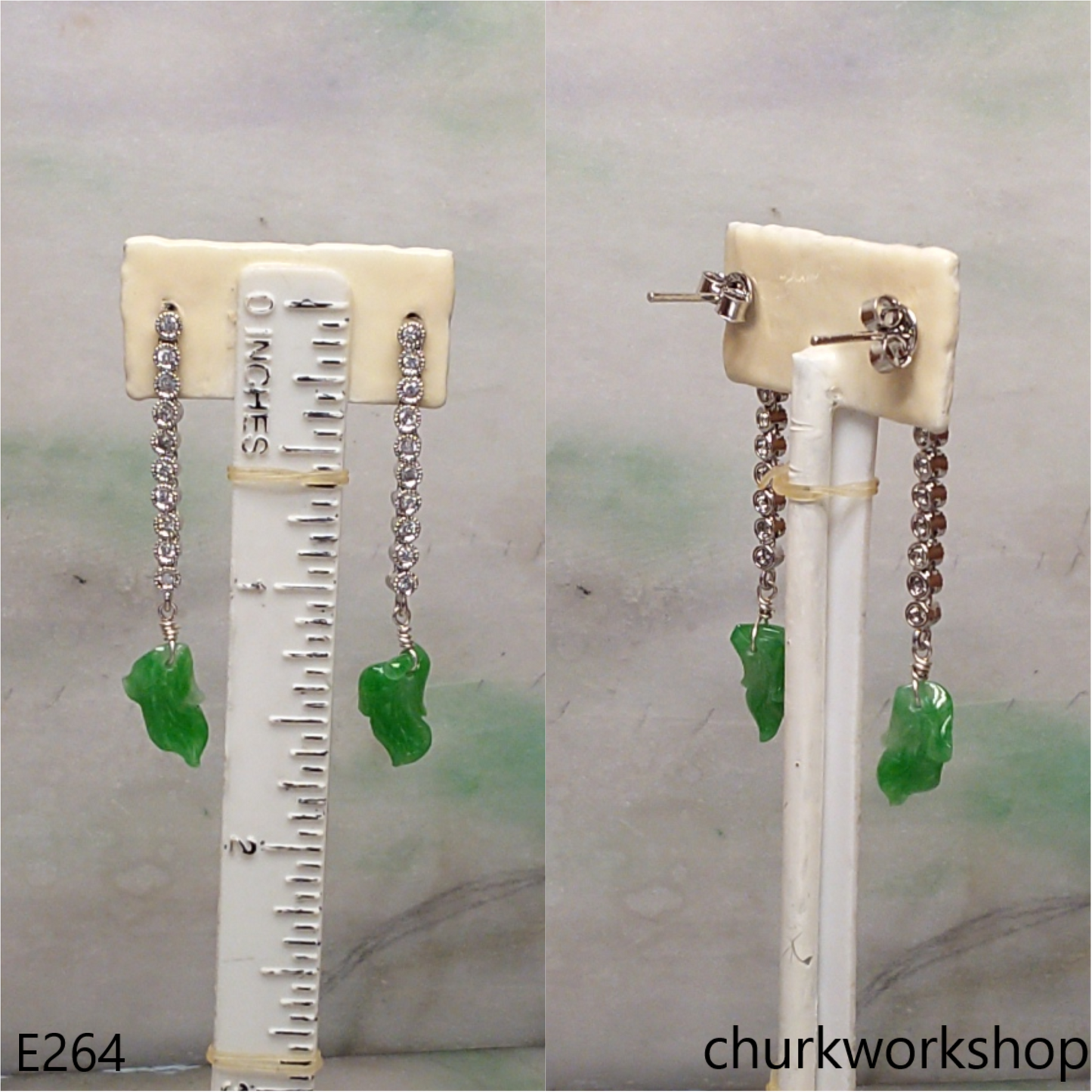 Green jade leaf earrings