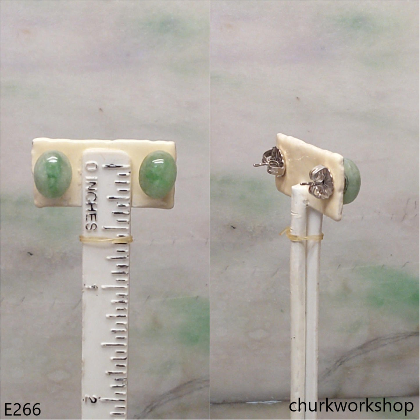 Light green oval jade ear studs
