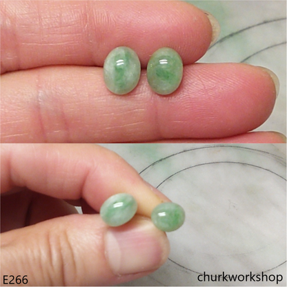Light green oval jade ear studs