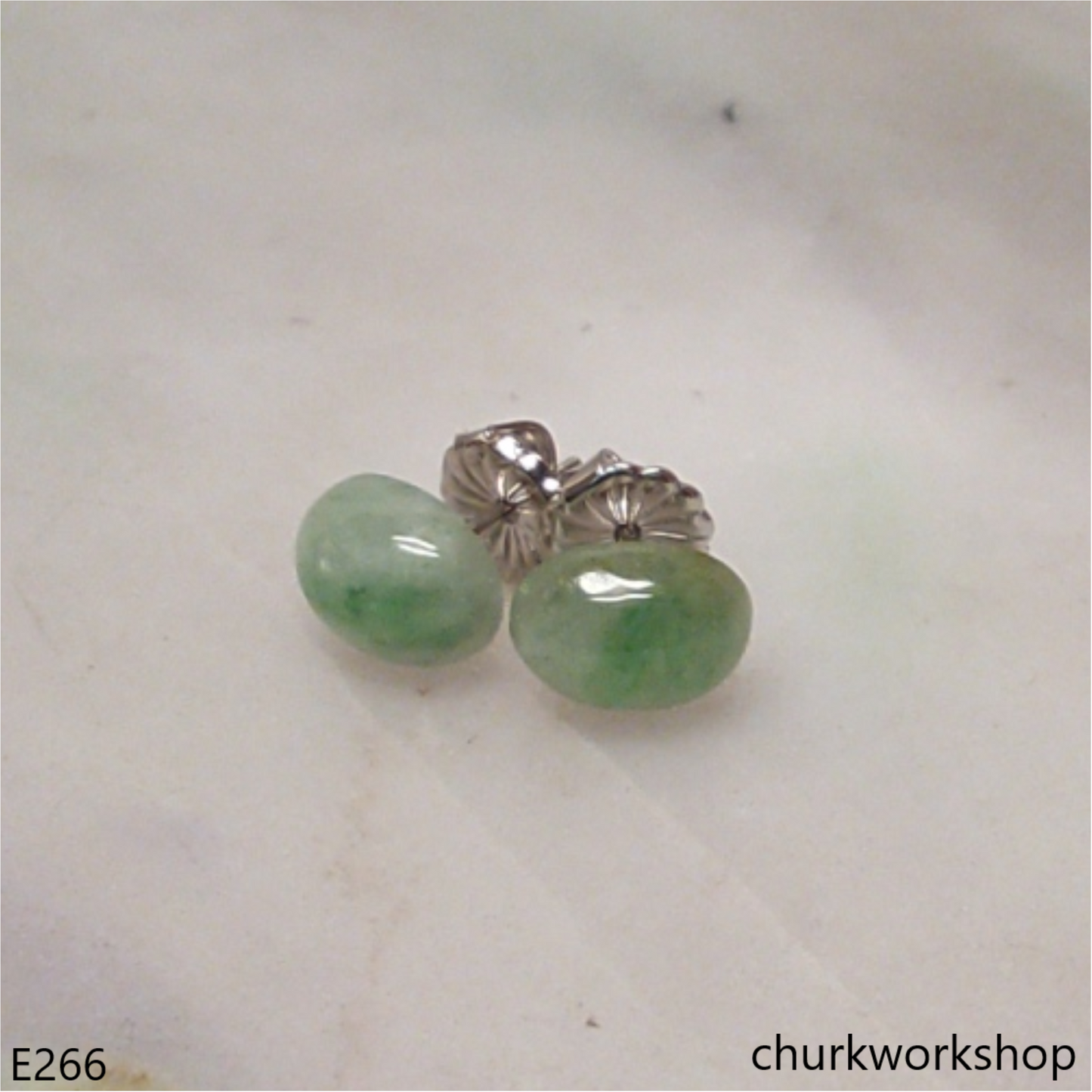 Light green oval jade ear studs