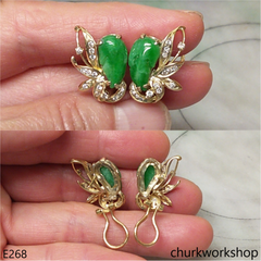 14K green leaf jade earrings